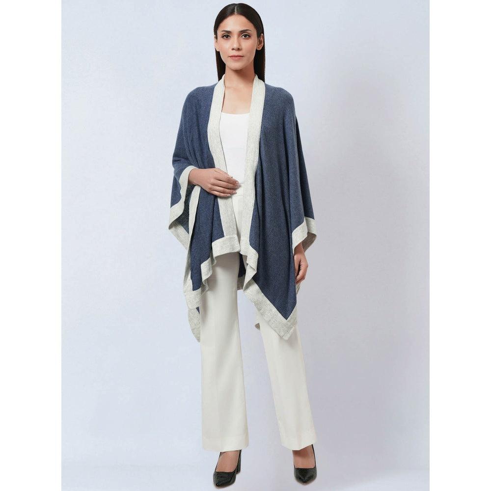 First Resort by Ramola Bachchan Blue & Grey Long Knitted Cashmere Jacket