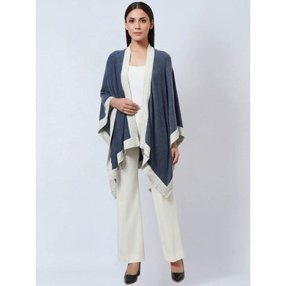 First Resort by Ramola Bachchan Blue & Grey Long Knitted Cashmere Jacket