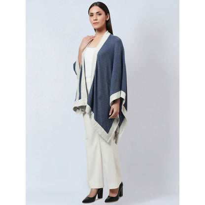 First Resort by Ramola Bachchan Blue & Grey Long Knitted Cashmere Jacket