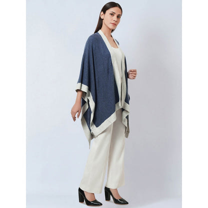 First Resort by Ramola Bachchan Blue & Grey Long Knitted Cashmere Jacket