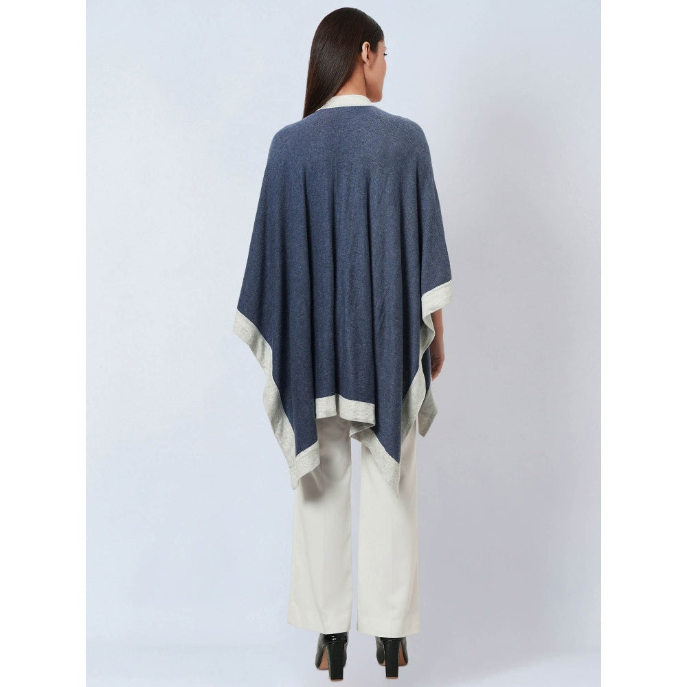 First Resort by Ramola Bachchan Blue & Grey Long Knitted Cashmere Jacket