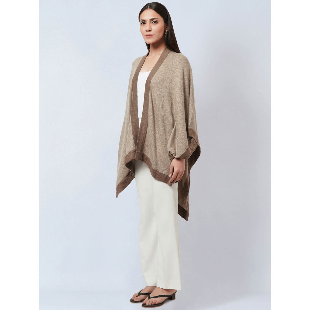 First Resort by Ramola Bachchan Sand & Brown Long Knitted Cashmere Jacket