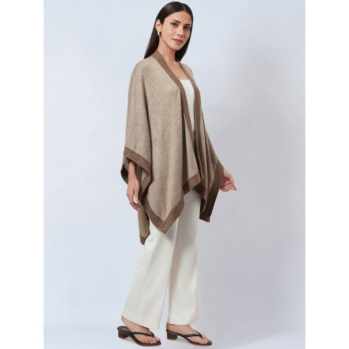 First Resort by Ramola Bachchan Sand & Brown Long Knitted Cashmere Jacket
