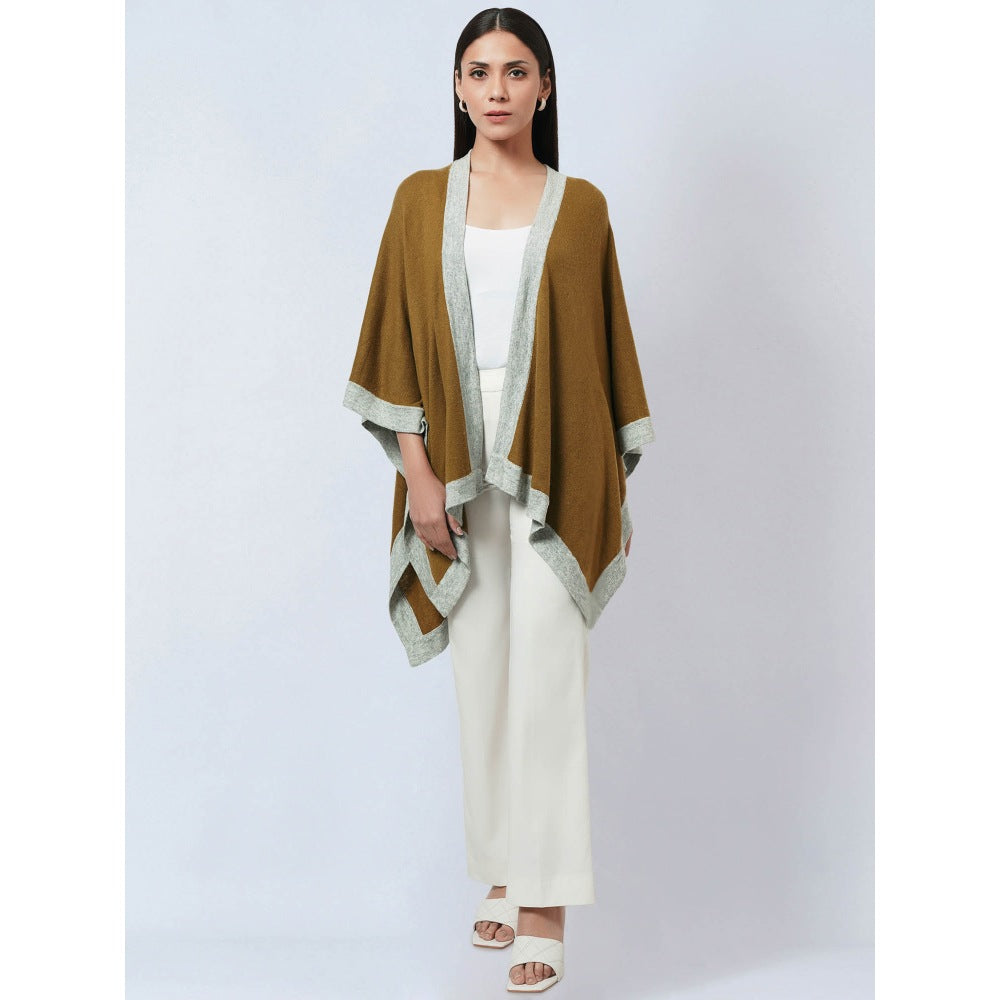 First Resort by Ramola Bachchan Tawny & Grey Long Knitted Cashmere Jacket