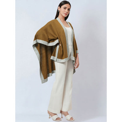 First Resort by Ramola Bachchan Tawny & Grey Long Knitted Cashmere Jacket