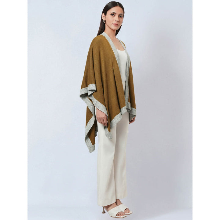 First Resort by Ramola Bachchan Tawny & Grey Long Knitted Cashmere Jacket