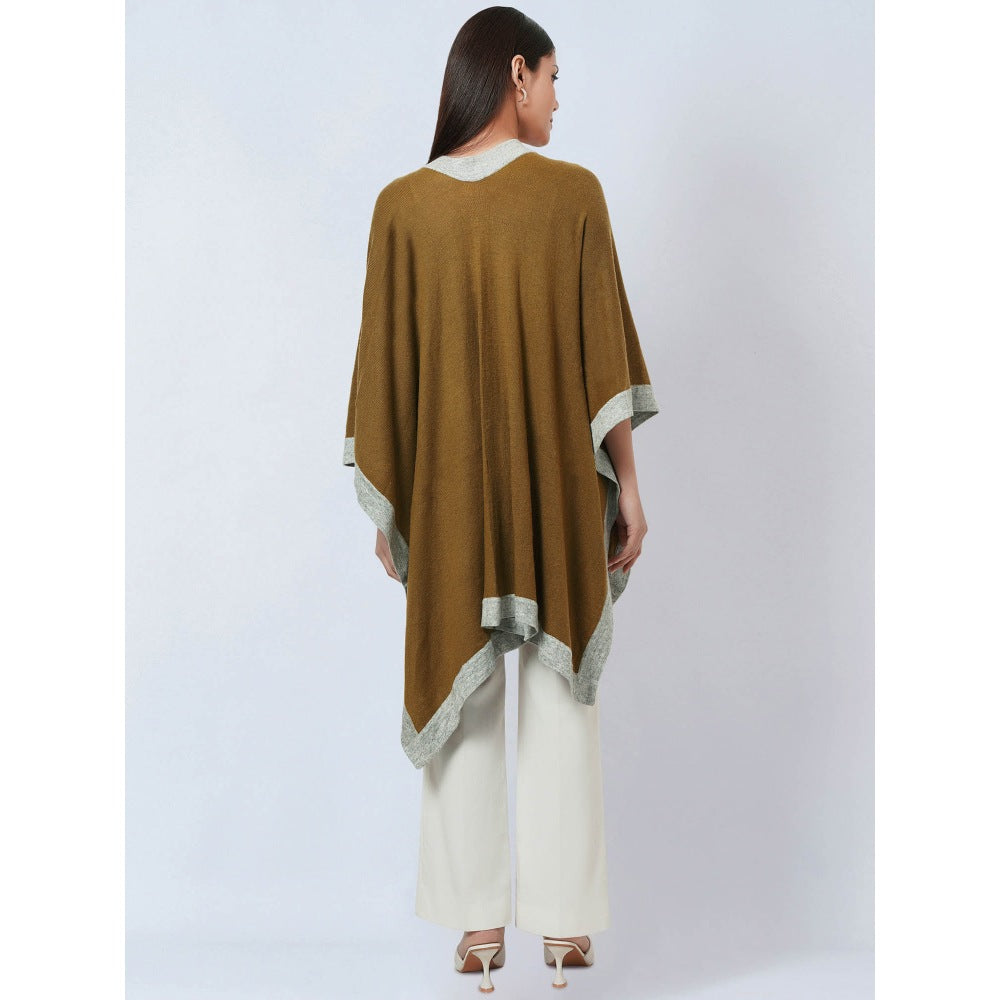 First Resort by Ramola Bachchan Tawny & Grey Long Knitted Cashmere Jacket