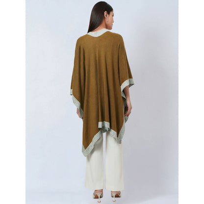 First Resort by Ramola Bachchan Tawny & Grey Long Knitted Cashmere Jacket