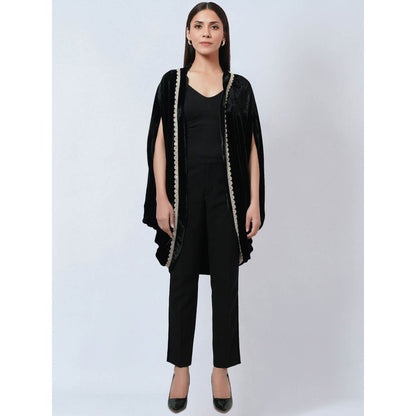 First Resort by Ramola Bachchan Black Silk Velvet Jacket with Embroidered Motif