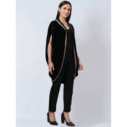 First Resort by Ramola Bachchan Black Silk Velvet Jacket with Embroidered Motif