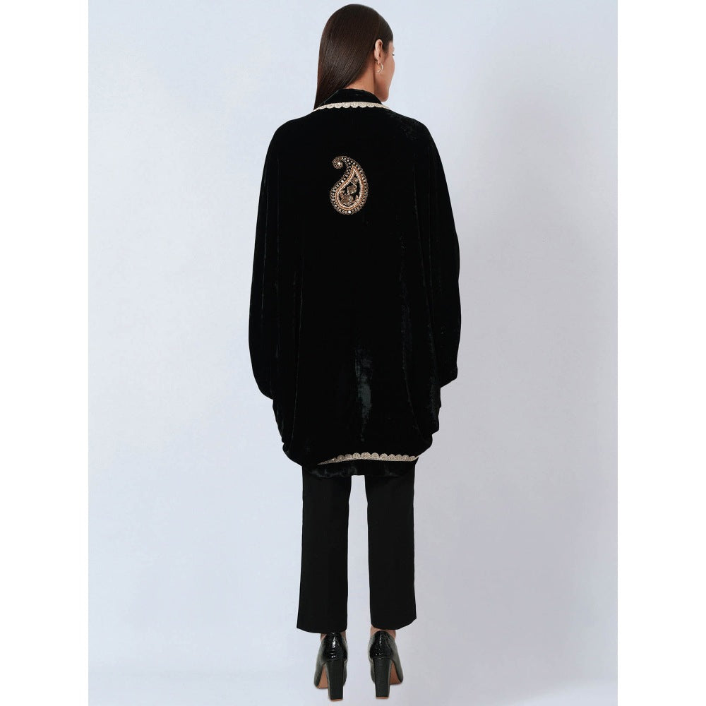 First Resort by Ramola Bachchan Black Silk Velvet Jacket with Embroidered Motif