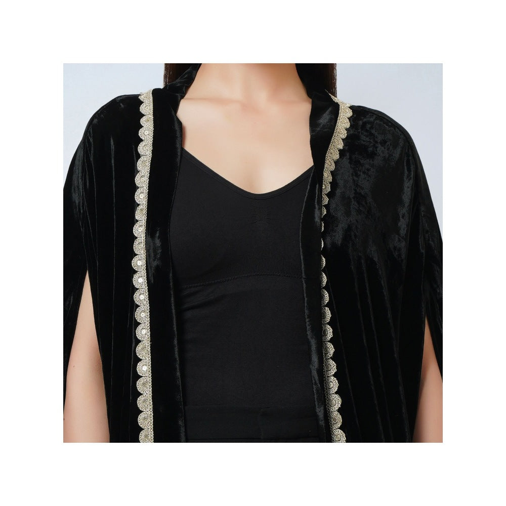 First Resort by Ramola Bachchan Black Silk Velvet Jacket with Embroidered Motif