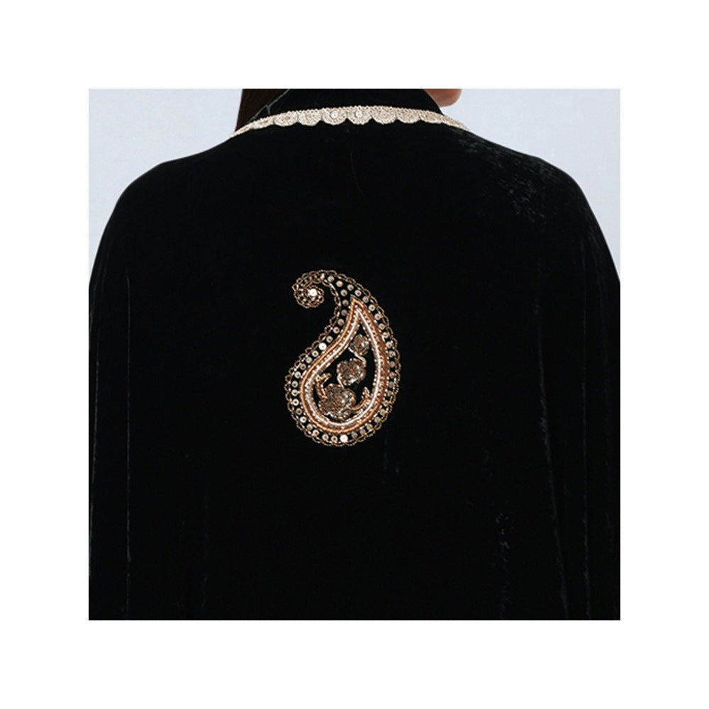 First Resort by Ramola Bachchan Black Silk Velvet Jacket with Embroidered Motif