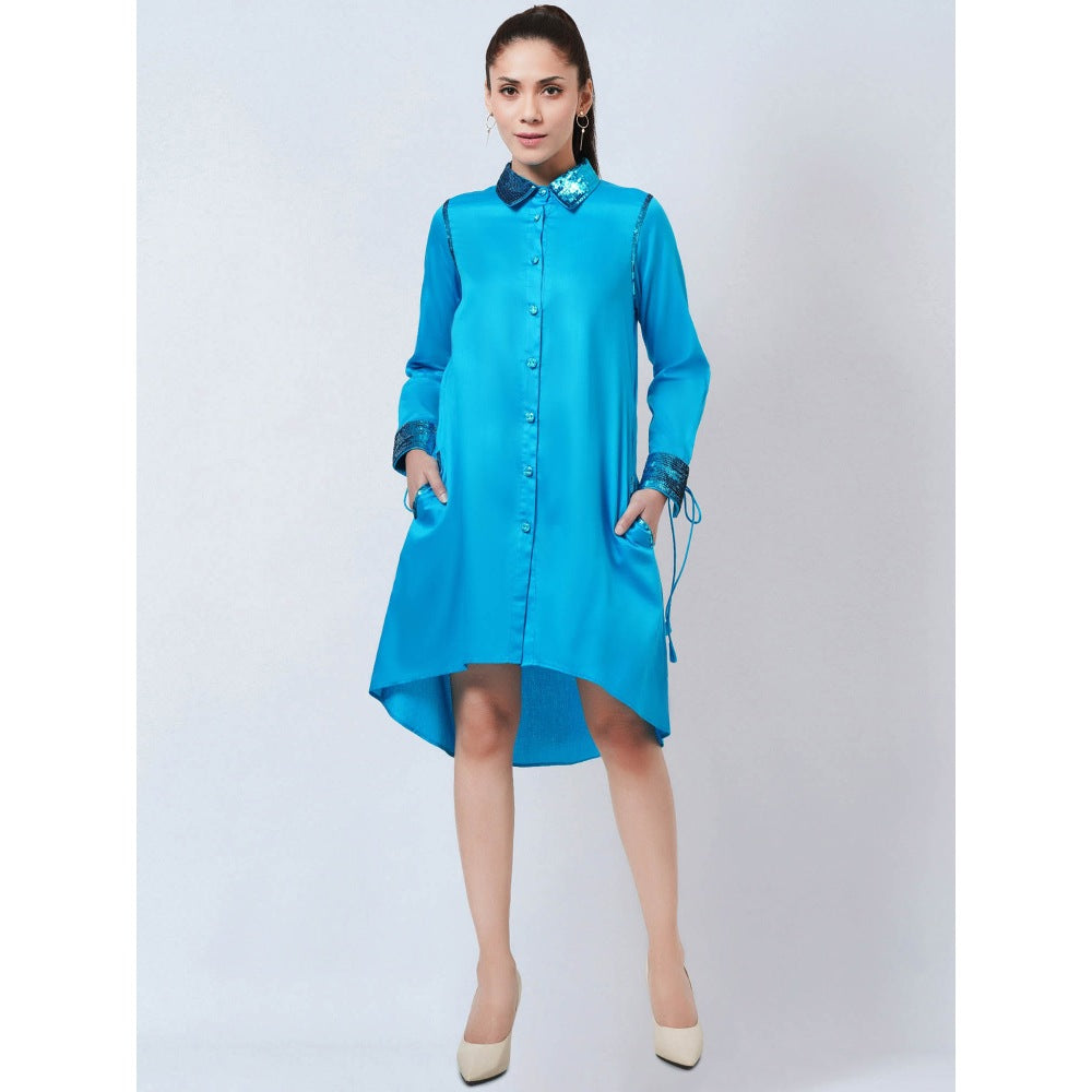 First Resort by Ramola Bachchan Blue Sequinned Shirt Dress