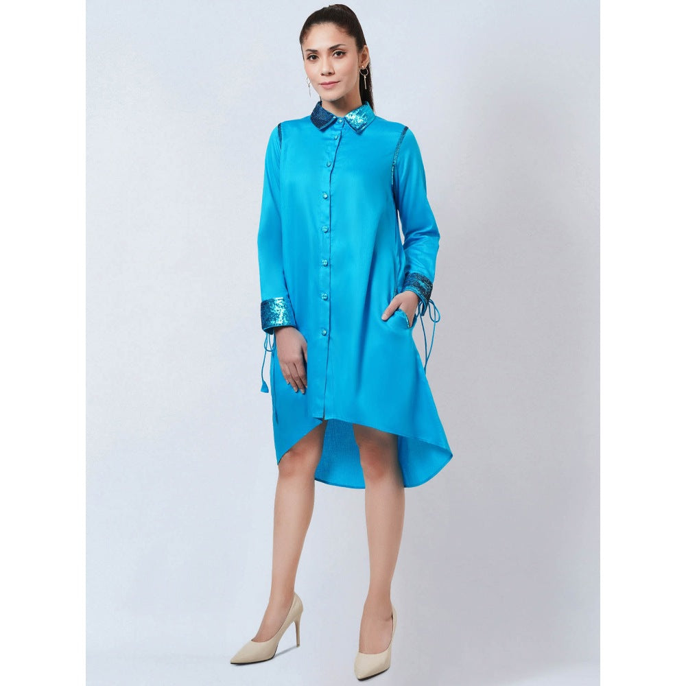 First Resort by Ramola Bachchan Blue Sequinned Shirt Dress
