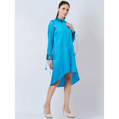 First Resort by Ramola Bachchan Blue Sequinned Shirt Dress