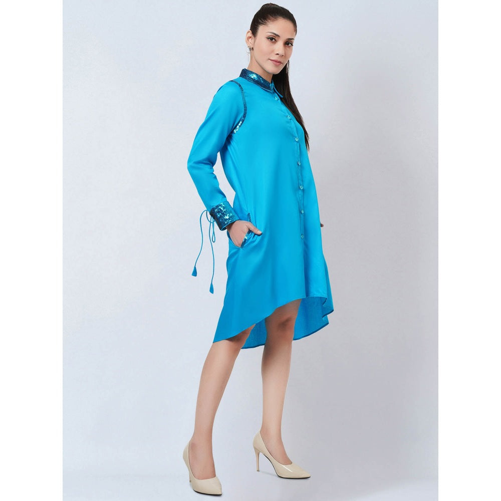First Resort by Ramola Bachchan Blue Sequinned Shirt Dress