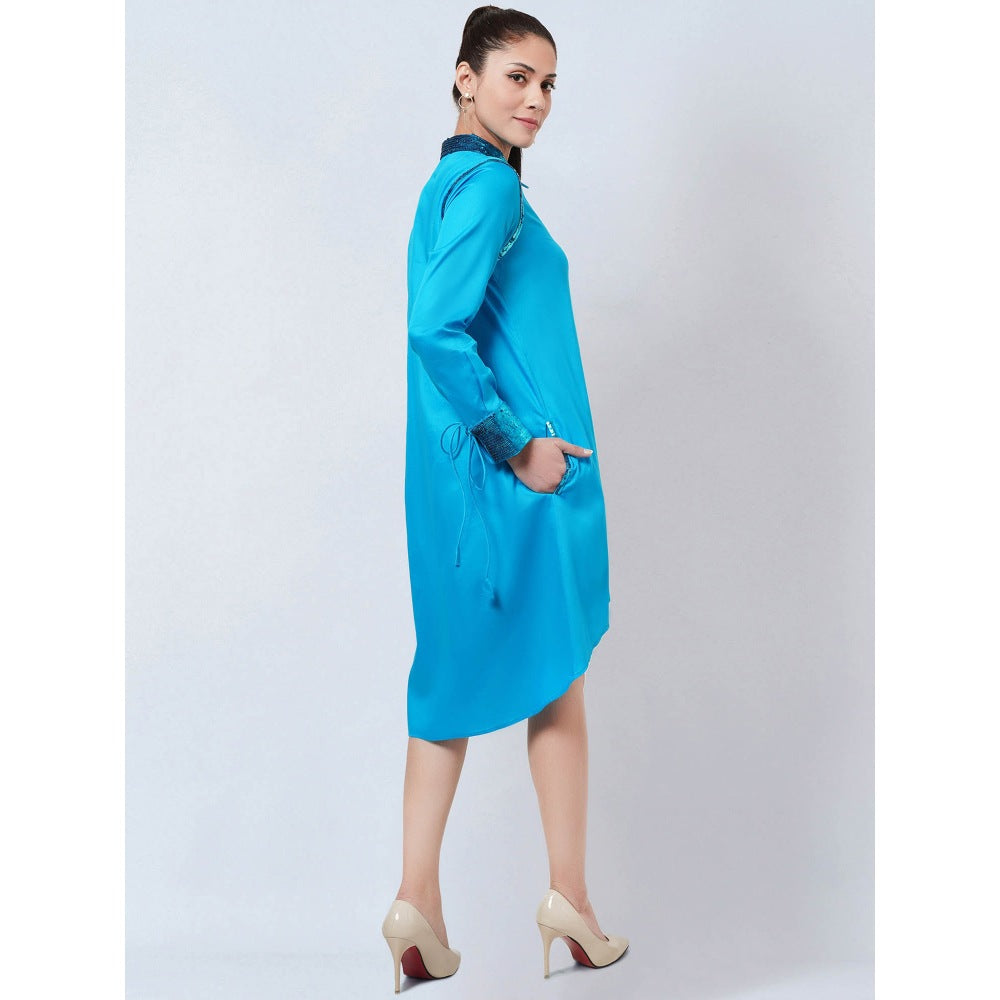 First Resort by Ramola Bachchan Blue Sequinned Shirt Dress