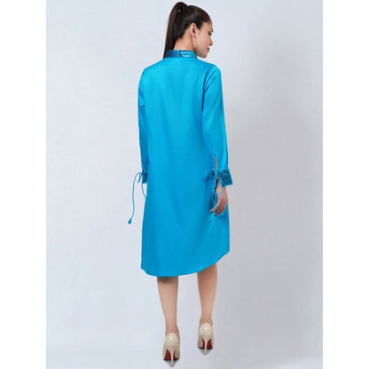 First Resort by Ramola Bachchan Blue Sequinned Shirt Dress