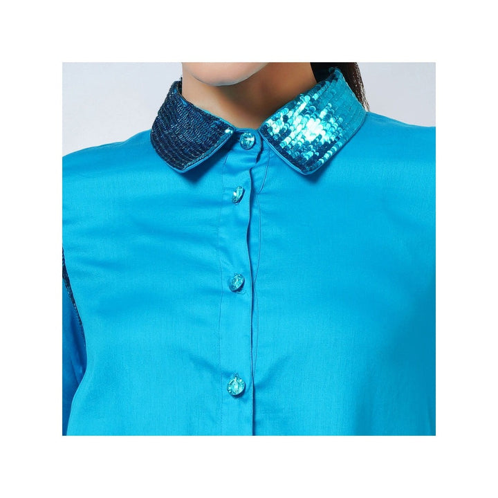 First Resort by Ramola Bachchan Blue Sequinned Shirt Dress