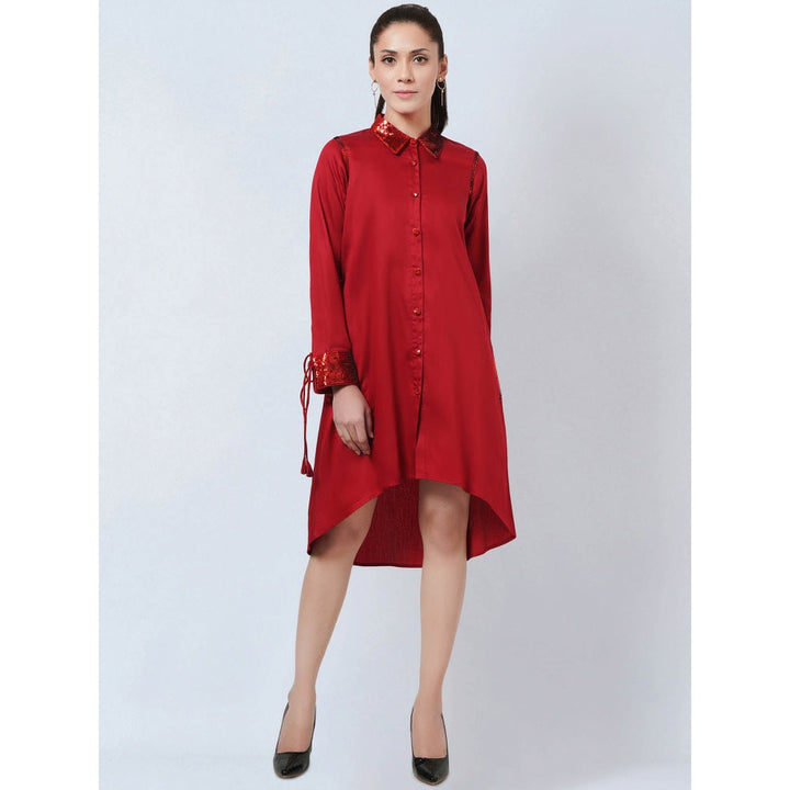 First Resort by Ramola Bachchan Red Sequinned Shirt Dress