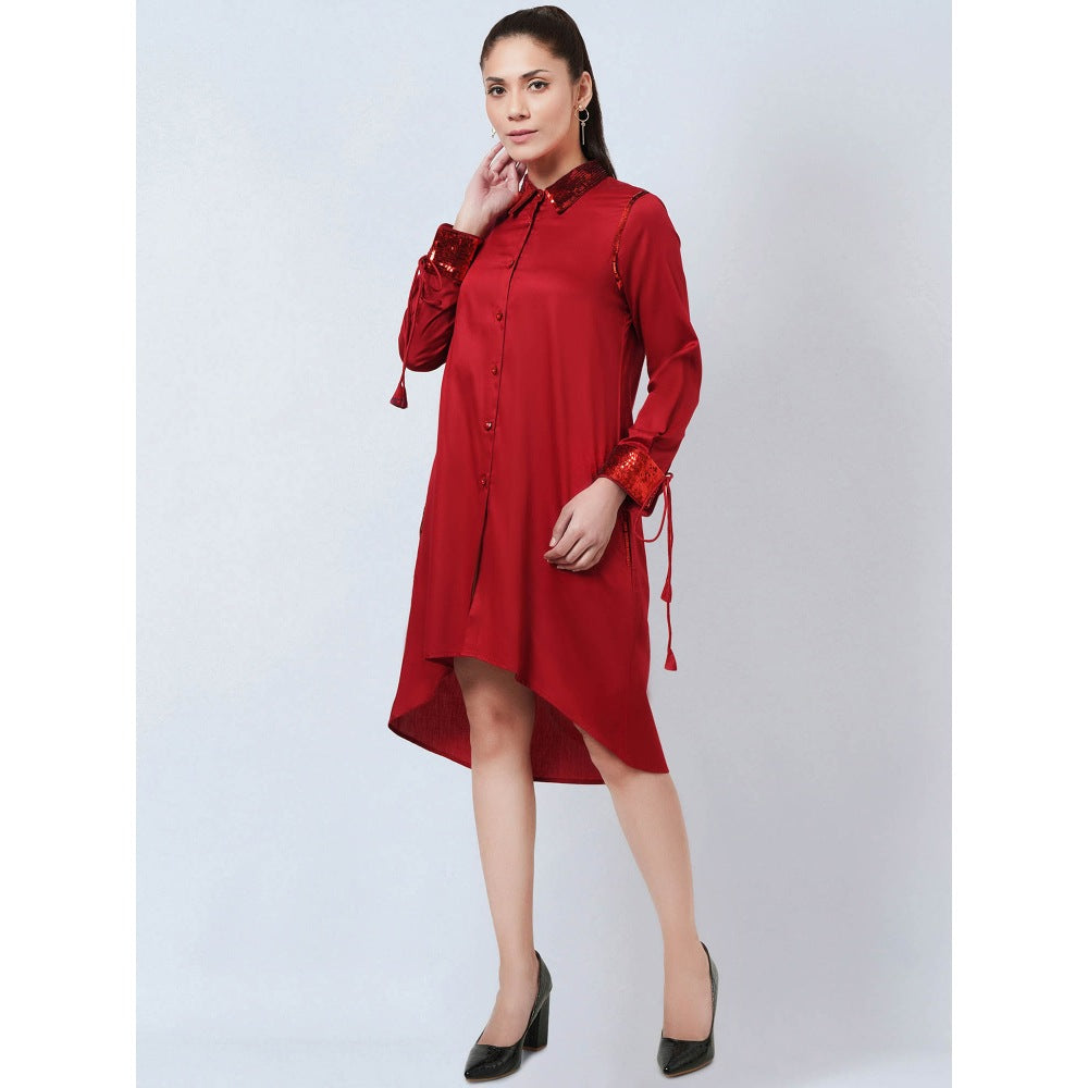 First Resort by Ramola Bachchan Red Sequinned Shirt Dress