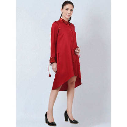 First Resort by Ramola Bachchan Red Sequinned Shirt Dress