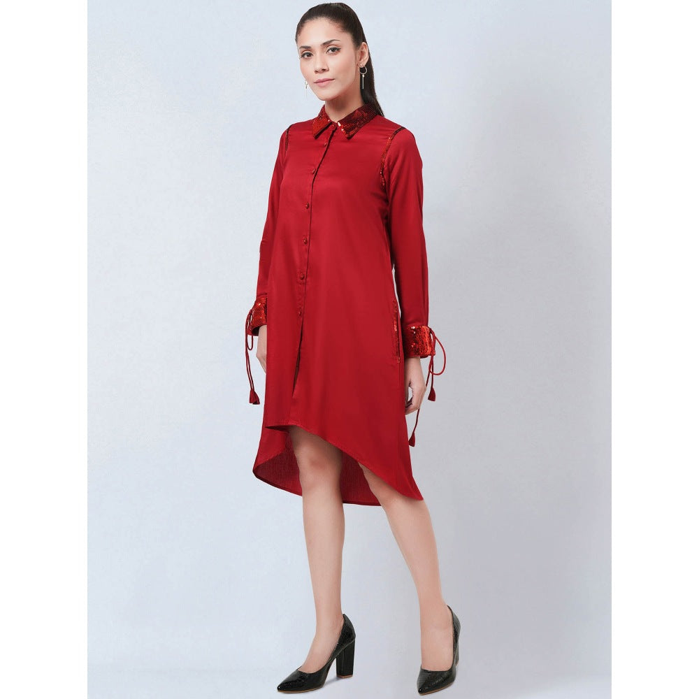 First Resort by Ramola Bachchan Red Sequinned Shirt Dress