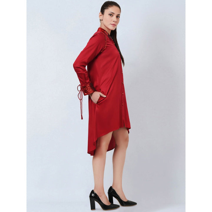 First Resort by Ramola Bachchan Red Sequinned Shirt Dress