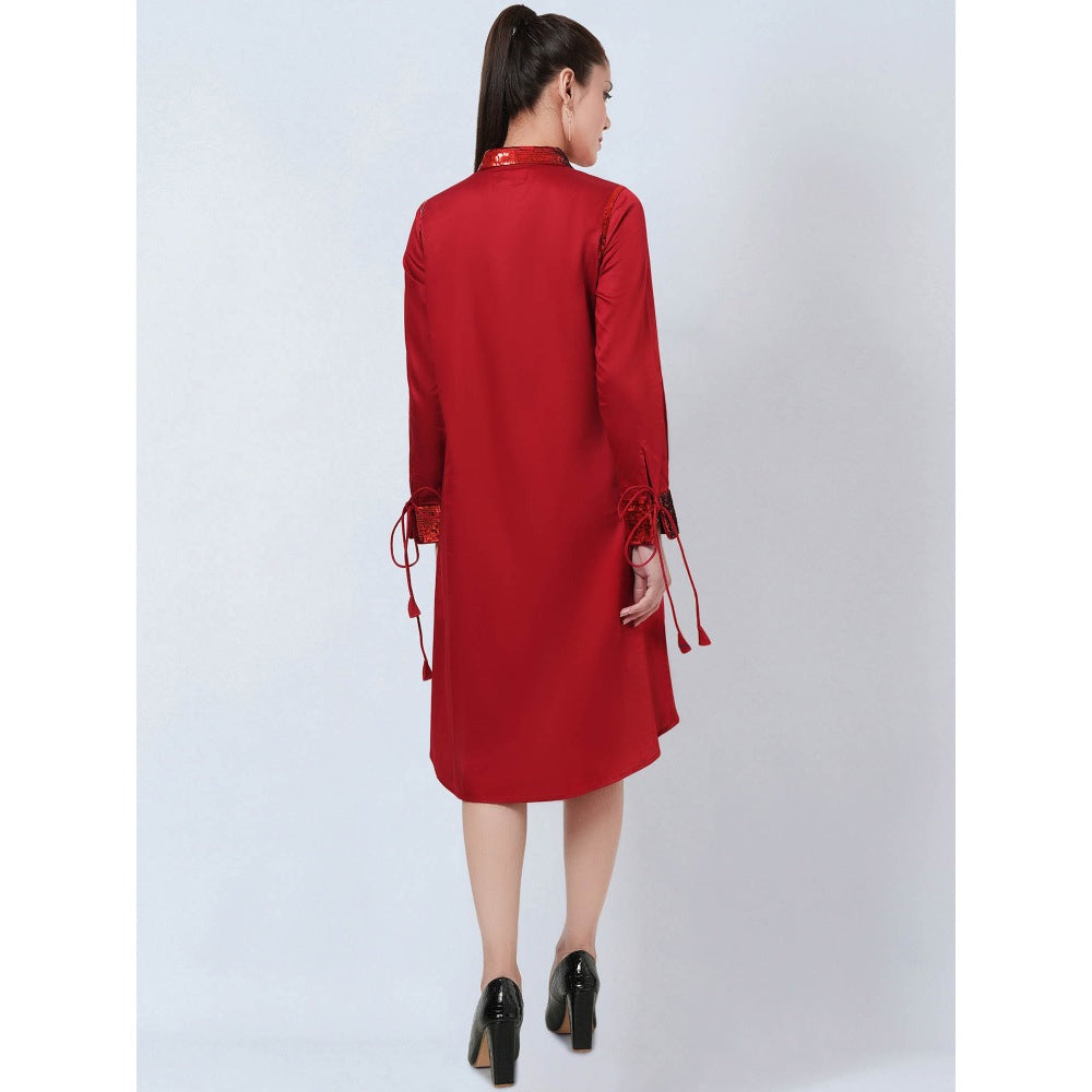 First Resort by Ramola Bachchan Red Sequinned Shirt Dress