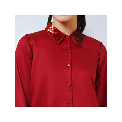 First Resort by Ramola Bachchan Red Sequinned Shirt Dress