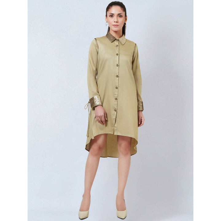 First Resort by Ramola Bachchan Sand Sequinned Shirt Dress