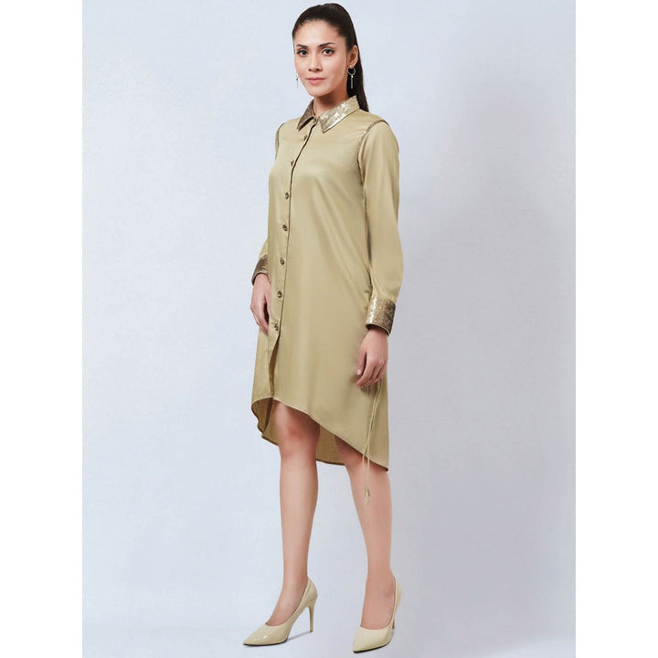 First Resort by Ramola Bachchan Sand Sequinned Shirt Dress