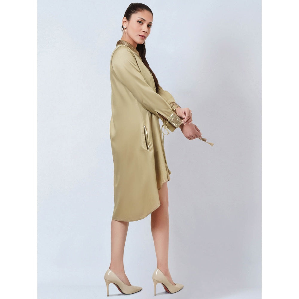 First Resort by Ramola Bachchan Sand Sequinned Shirt Dress