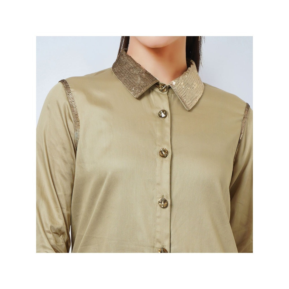 First Resort by Ramola Bachchan Sand Sequinned Shirt Dress
