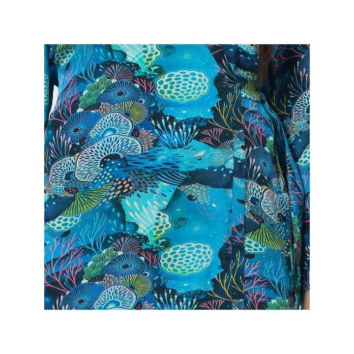 First Resort by Ramola Bachchan Blue & Green Sea Jungle Print Wrap Around Dress