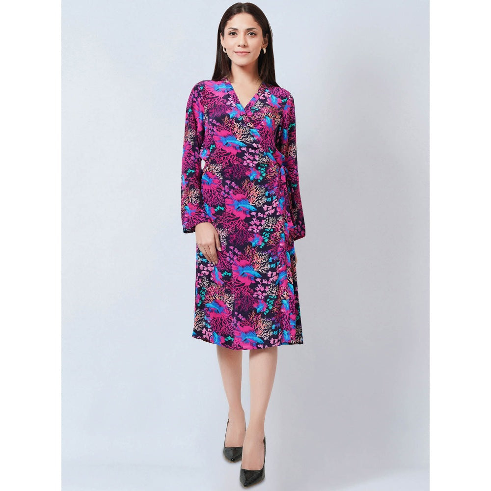 First Resort by Ramola Bachchan Pink Deep Sea Print Wrap Around Dress