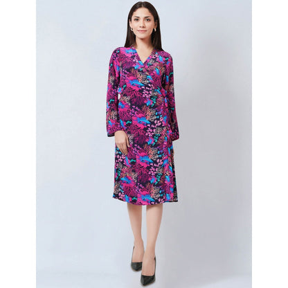 First Resort by Ramola Bachchan Pink Deep Sea Print Wrap Around Dress