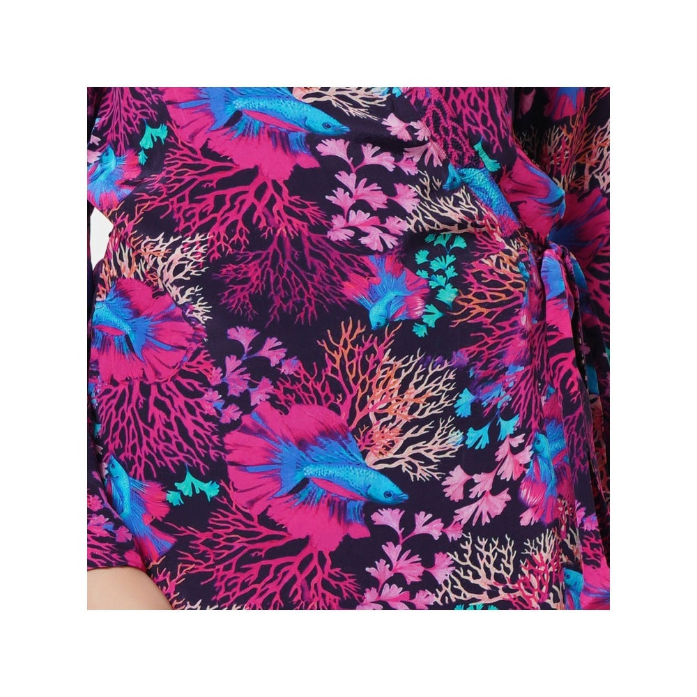 First Resort by Ramola Bachchan Pink Deep Sea Print Wrap Around Dress
