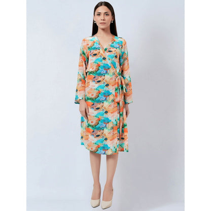 First Resort by Ramola Bachchan Multi Color Marine Print Wrap Around Dress