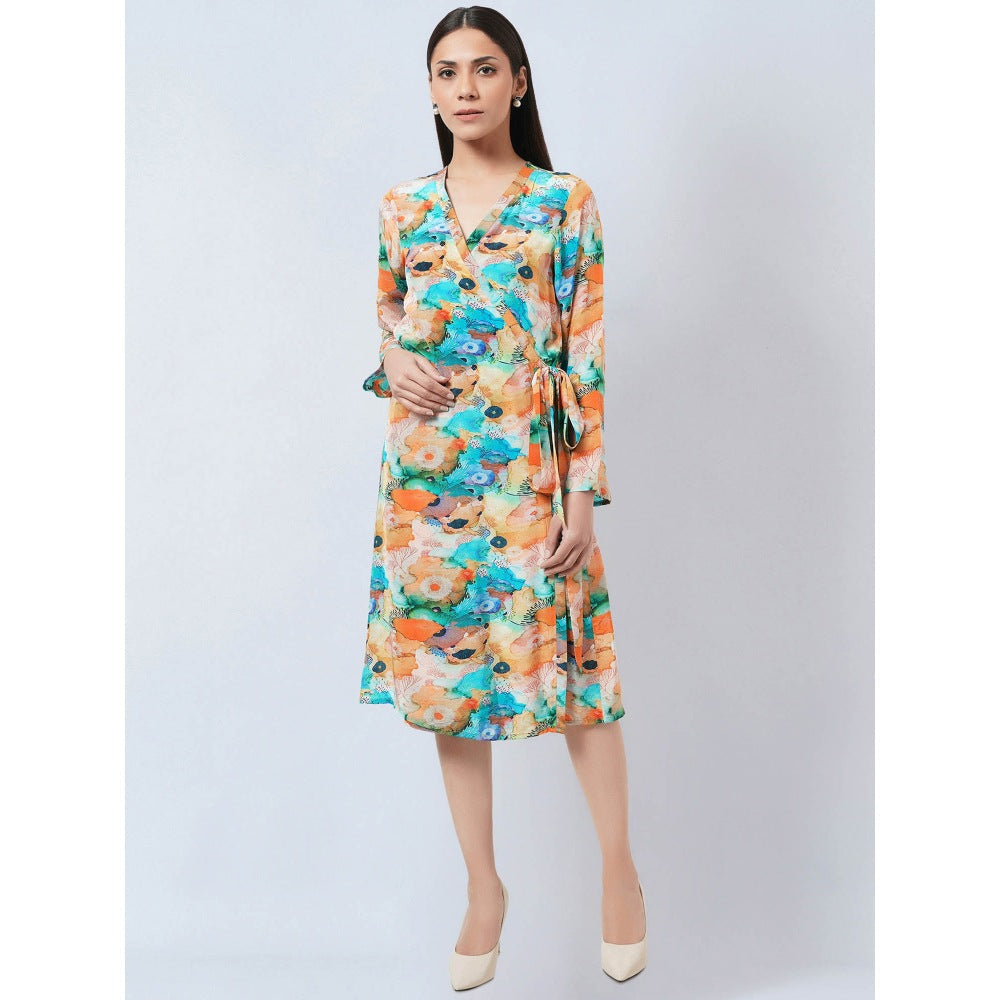 First Resort by Ramola Bachchan Multi Color Marine Print Wrap Around Dress