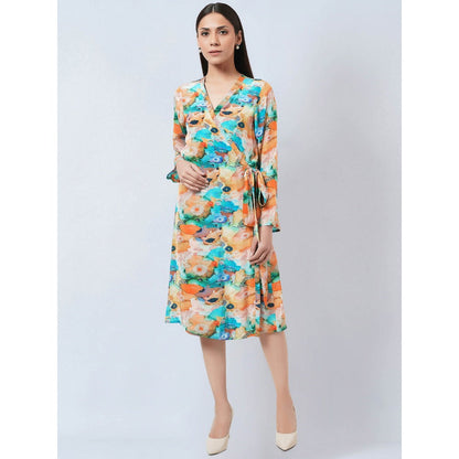 First Resort by Ramola Bachchan Multi Color Marine Print Wrap Around Dress