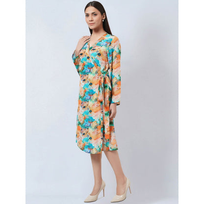 First Resort by Ramola Bachchan Multi Color Marine Print Wrap Around Dress