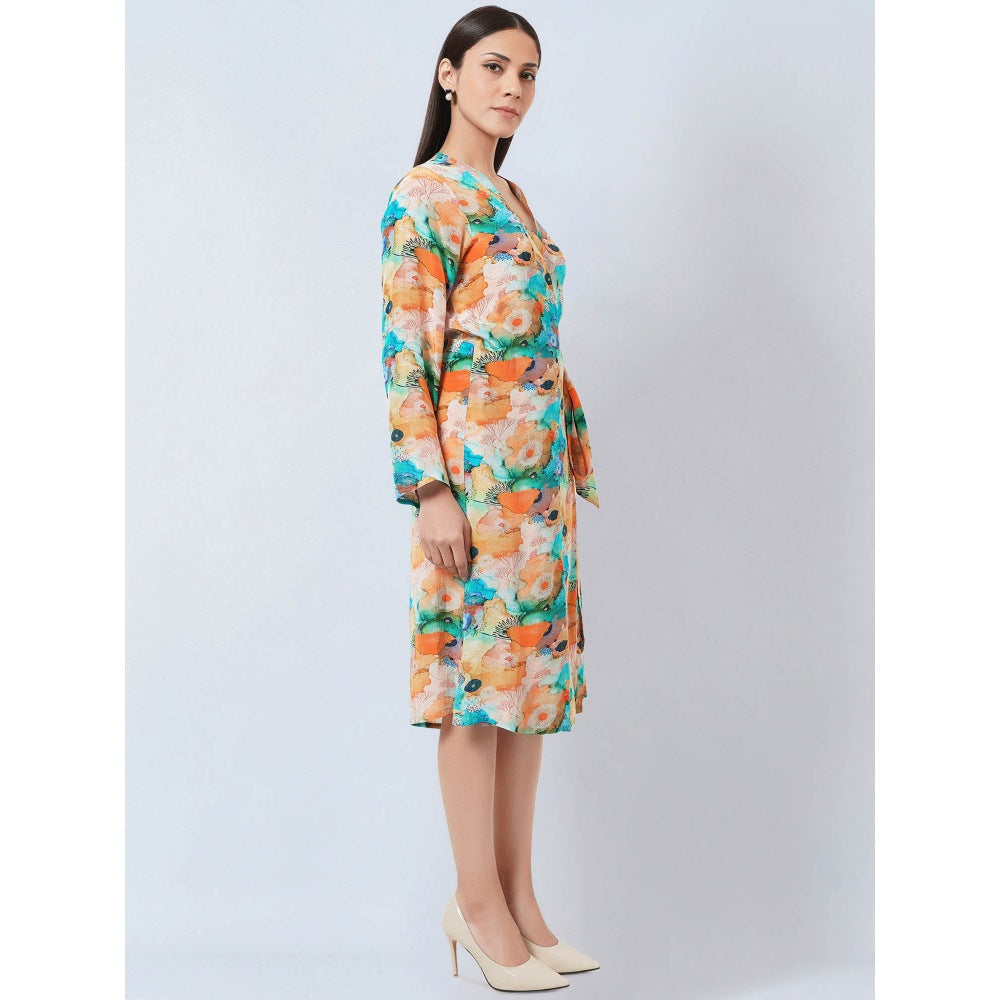 First Resort by Ramola Bachchan Multi Color Marine Print Wrap Around Dress