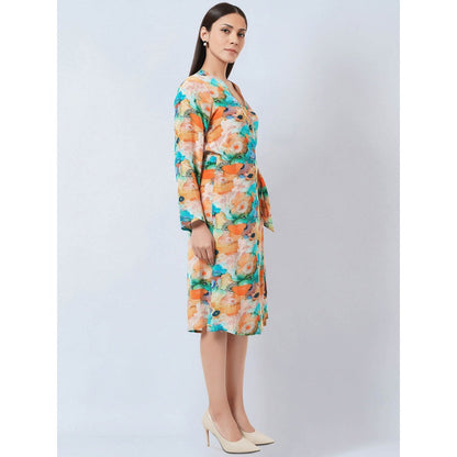 First Resort by Ramola Bachchan Multi Color Marine Print Wrap Around Dress