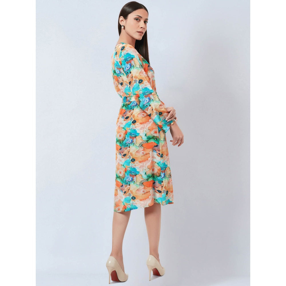 First Resort by Ramola Bachchan Multi Color Marine Print Wrap Around Dress