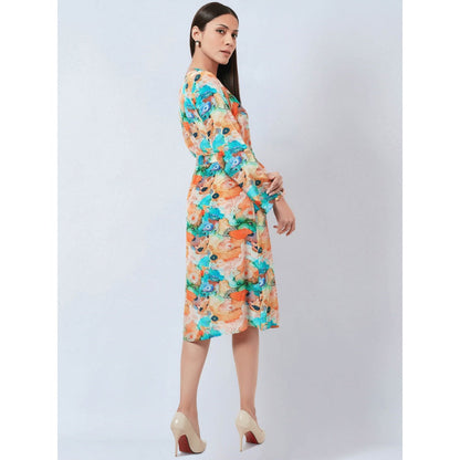 First Resort by Ramola Bachchan Multi Color Marine Print Wrap Around Dress