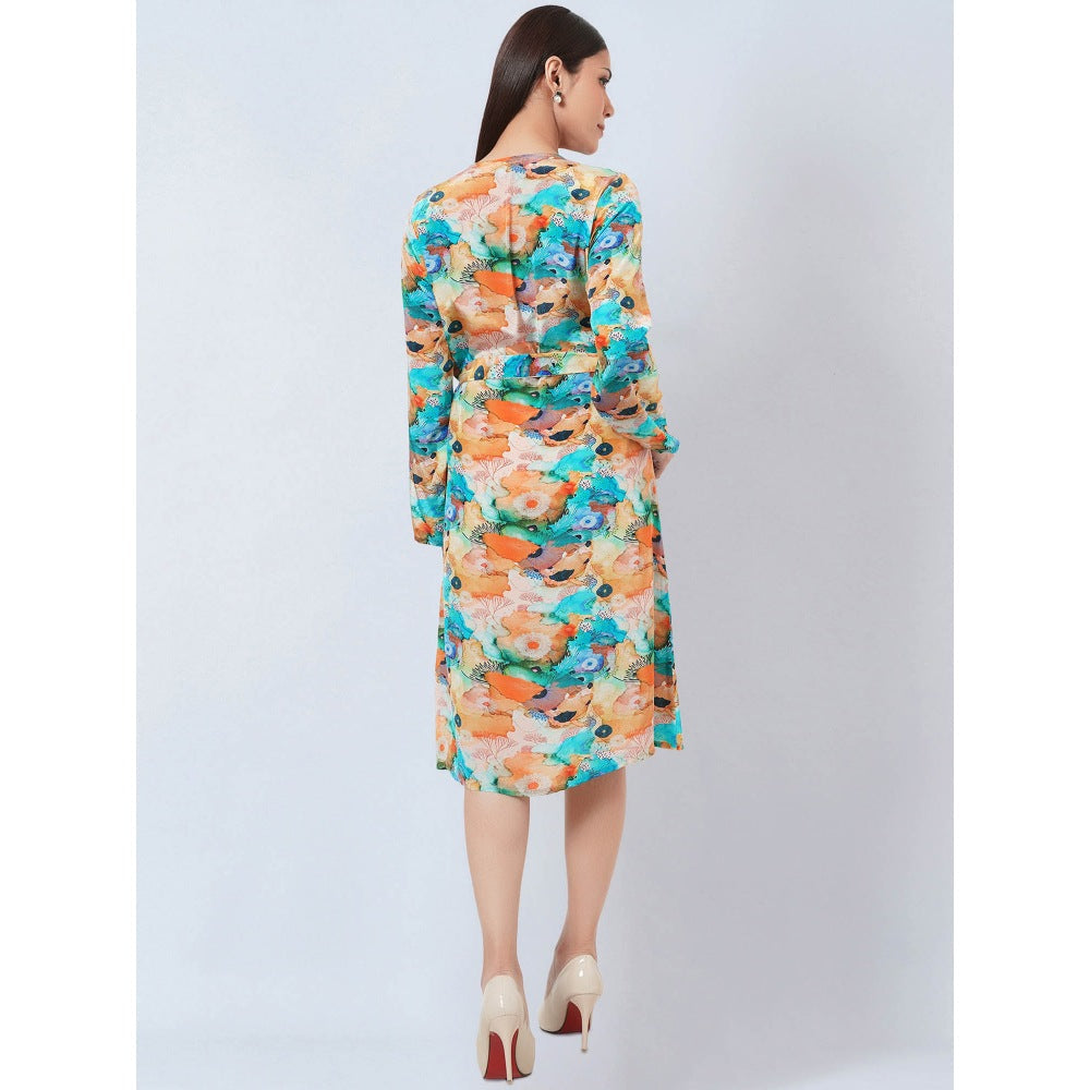 First Resort by Ramola Bachchan Multi Color Marine Print Wrap Around Dress