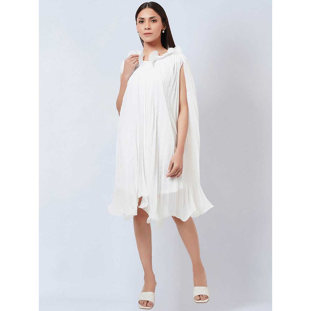 First Resort by Ramola Bachchan White Asymmetrical Pleated Dress