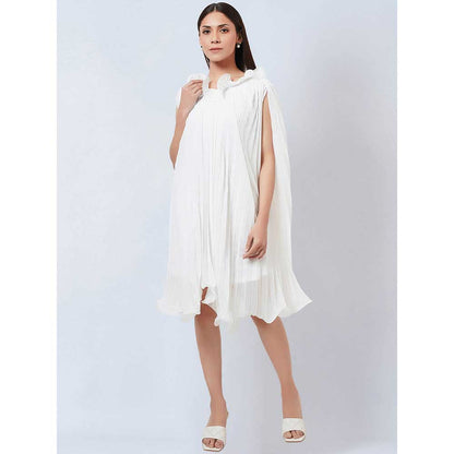 First Resort by Ramola Bachchan White Asymmetrical Pleated Dress